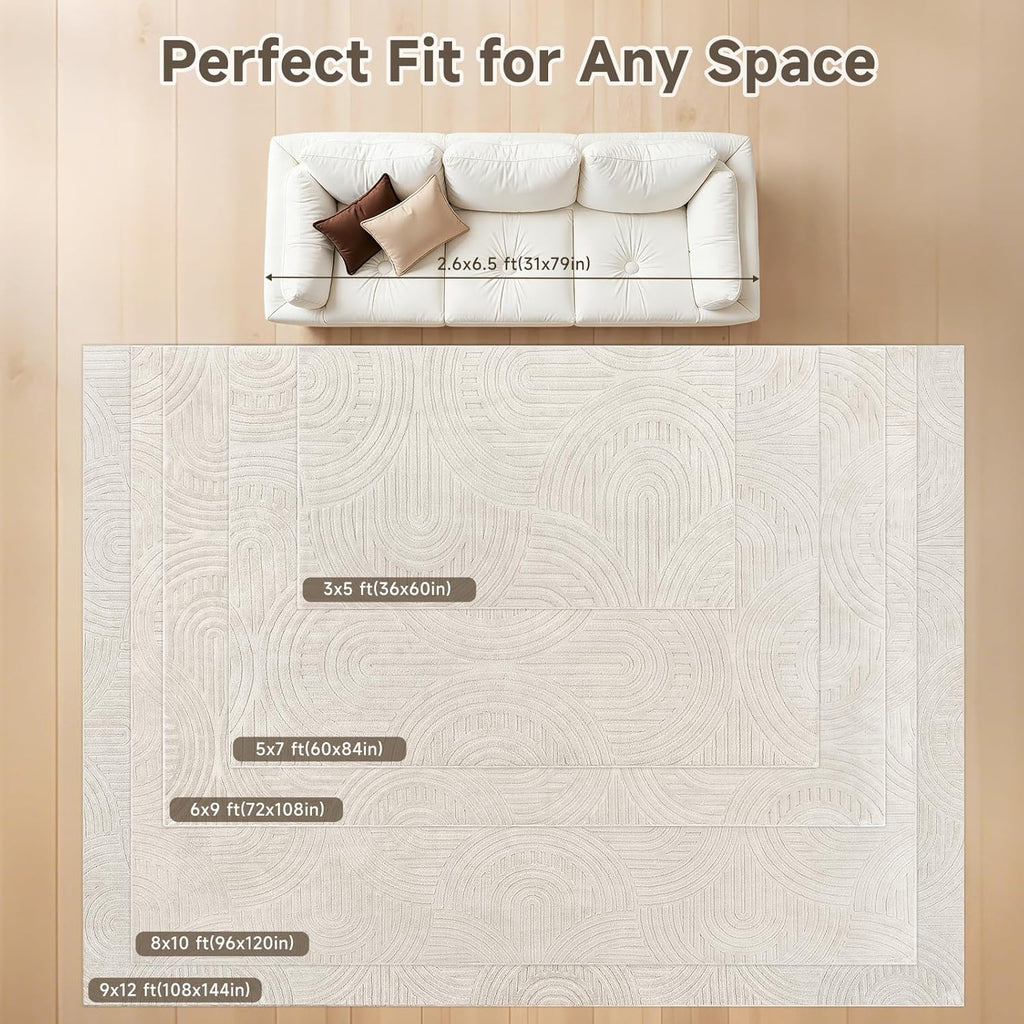 Area Rugs, Non Slip Washable Modern Rug, Beige