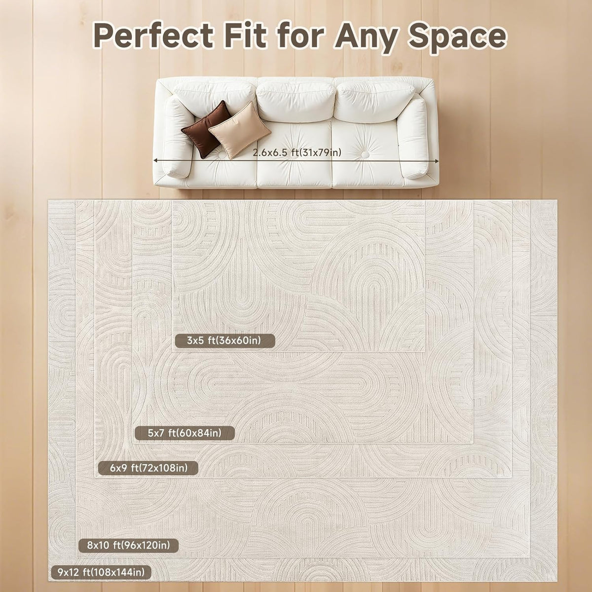Area Rugs, Non Slip Washable Modern Rug, Beige