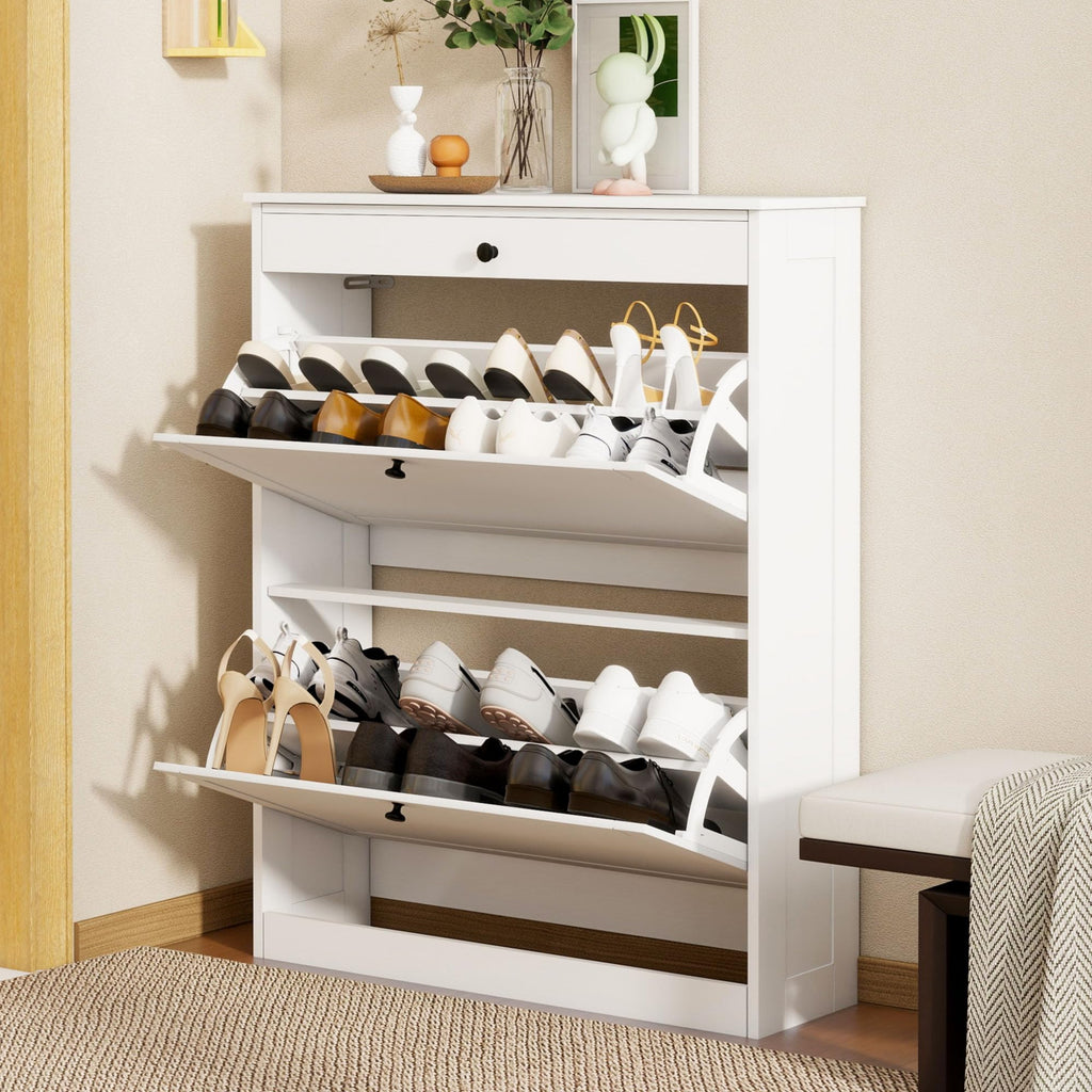 Shoe Cabinet, Hidden Shoe Storage Cabinet with 2 Flip Drawers