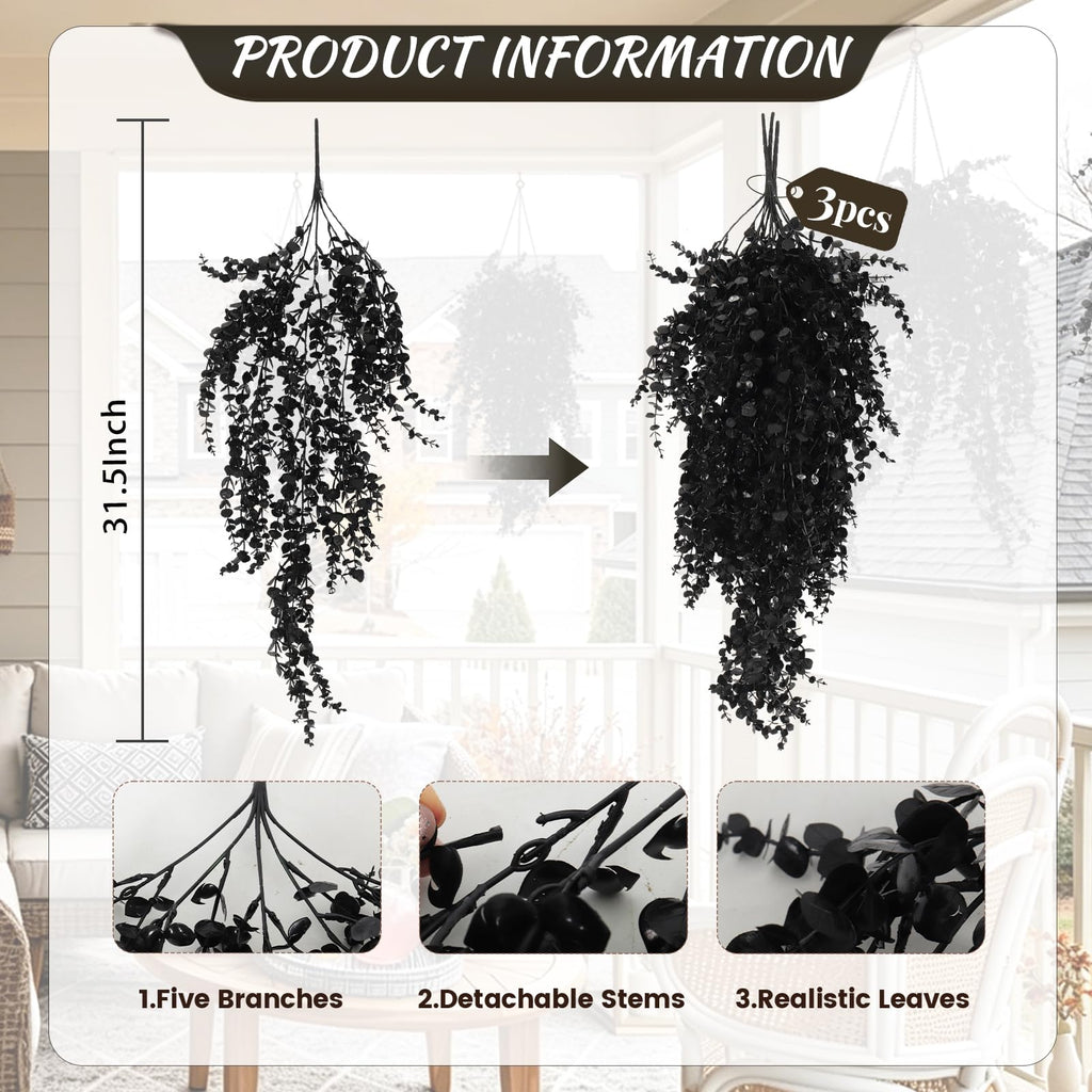 Black Artificial Hanging Gothic Plant 31.5" Fake Fall Greenery Vine