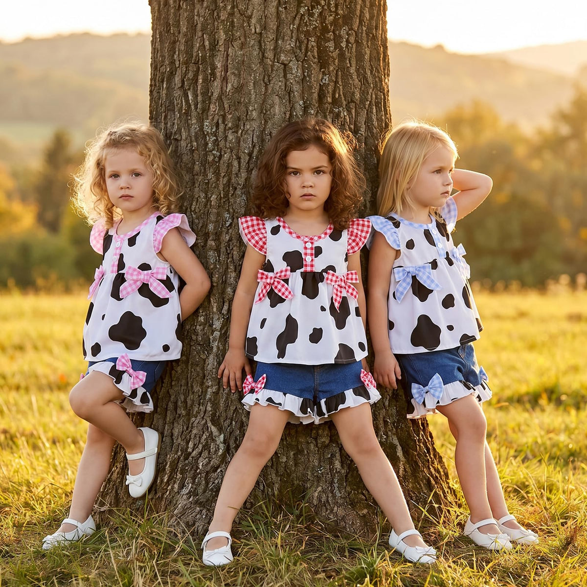 Toddler Cowgirl Outfit Girl Button Down Shirt Ruffle Sleeve Tops and Shorts Set Kids Denim Outfits Western Clothes