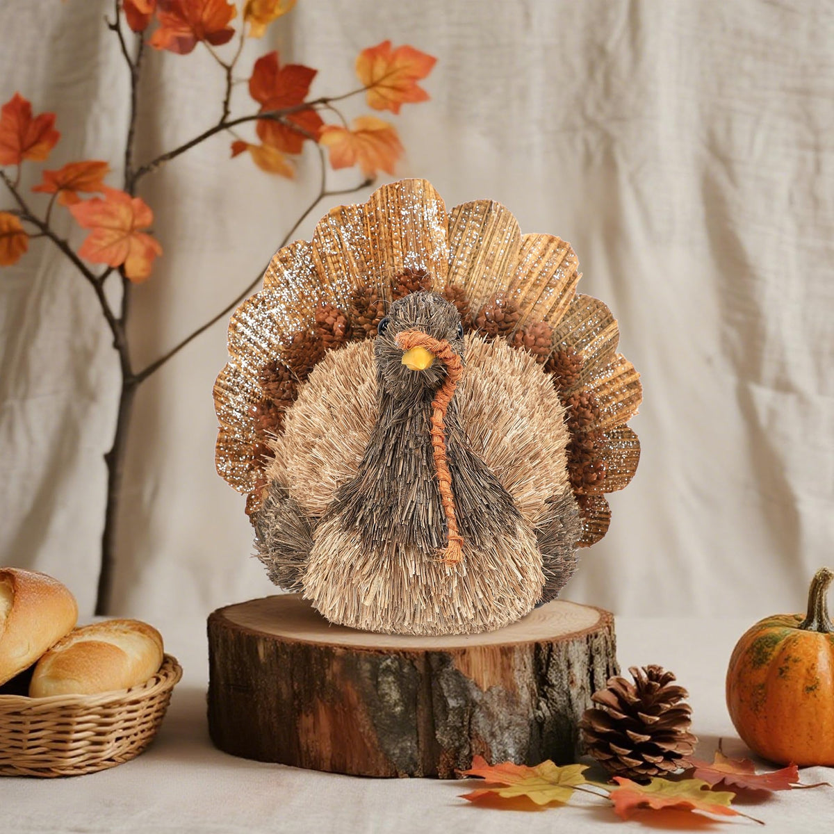 Sisal Turkey Figurine - Thanksgiving Table Decorations Indoor