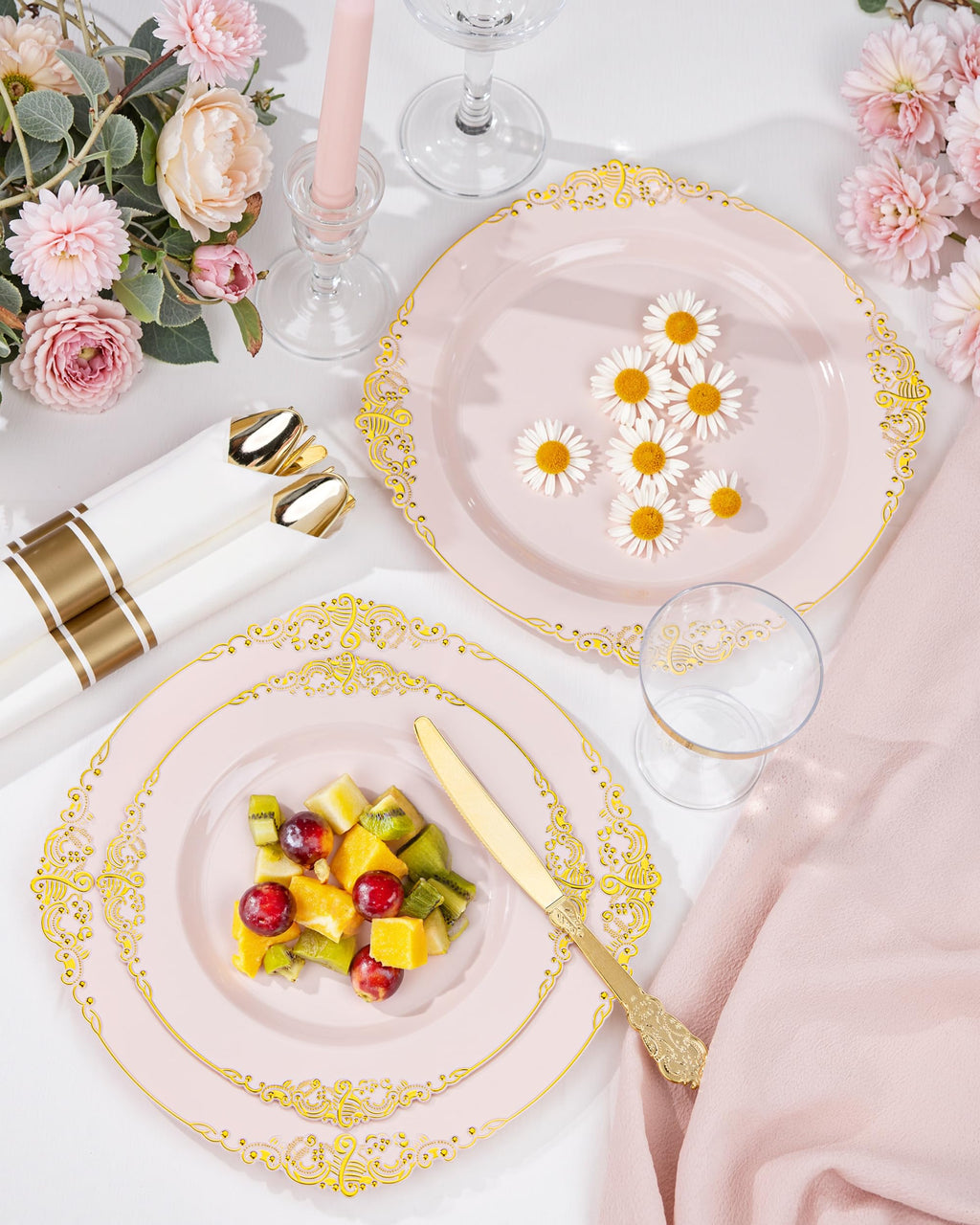 100Pcs 7.5'' Pink Plastic Plates, Disposable Plates for 100Guests