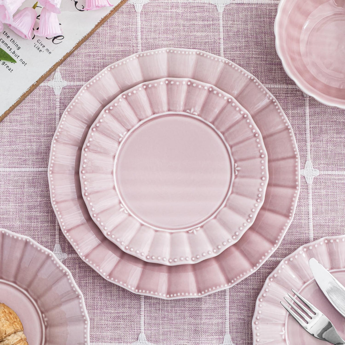 Plates and Bowls Sets for 4, 12 Piece Dinnerware Sets, Porcelain Plate Set, Microwave and Dishwasher Safe, Wedding