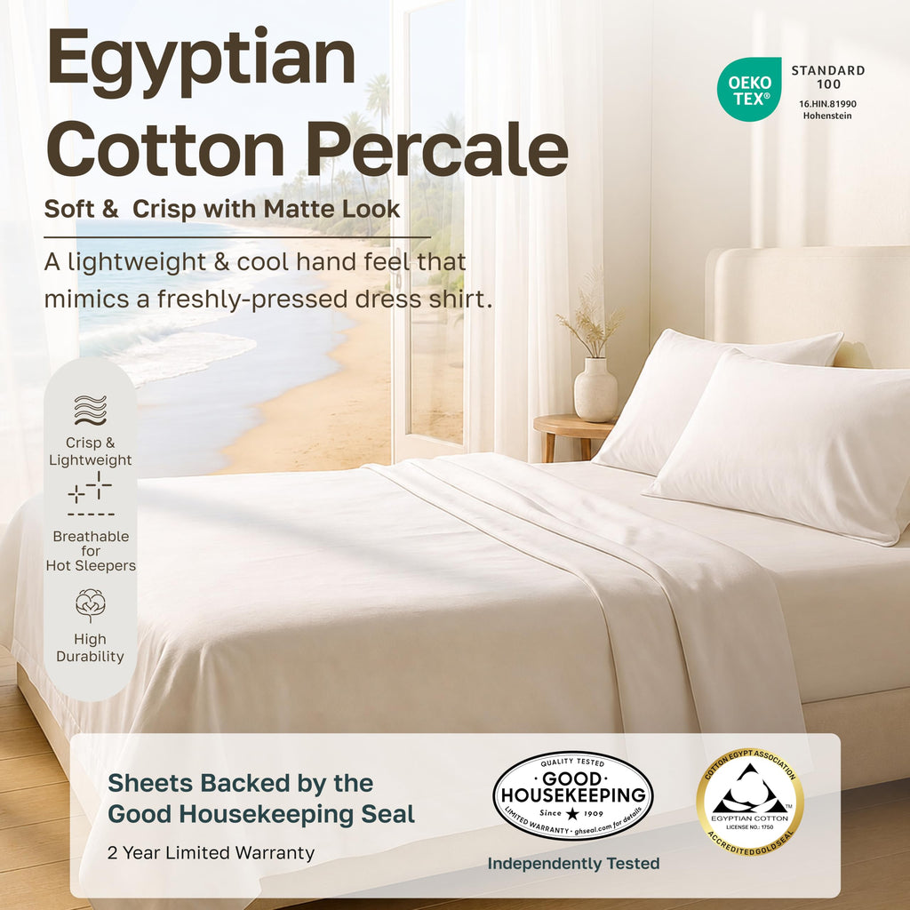 100% Egyptian Cotton Sheets, 4 Pcs, Beige