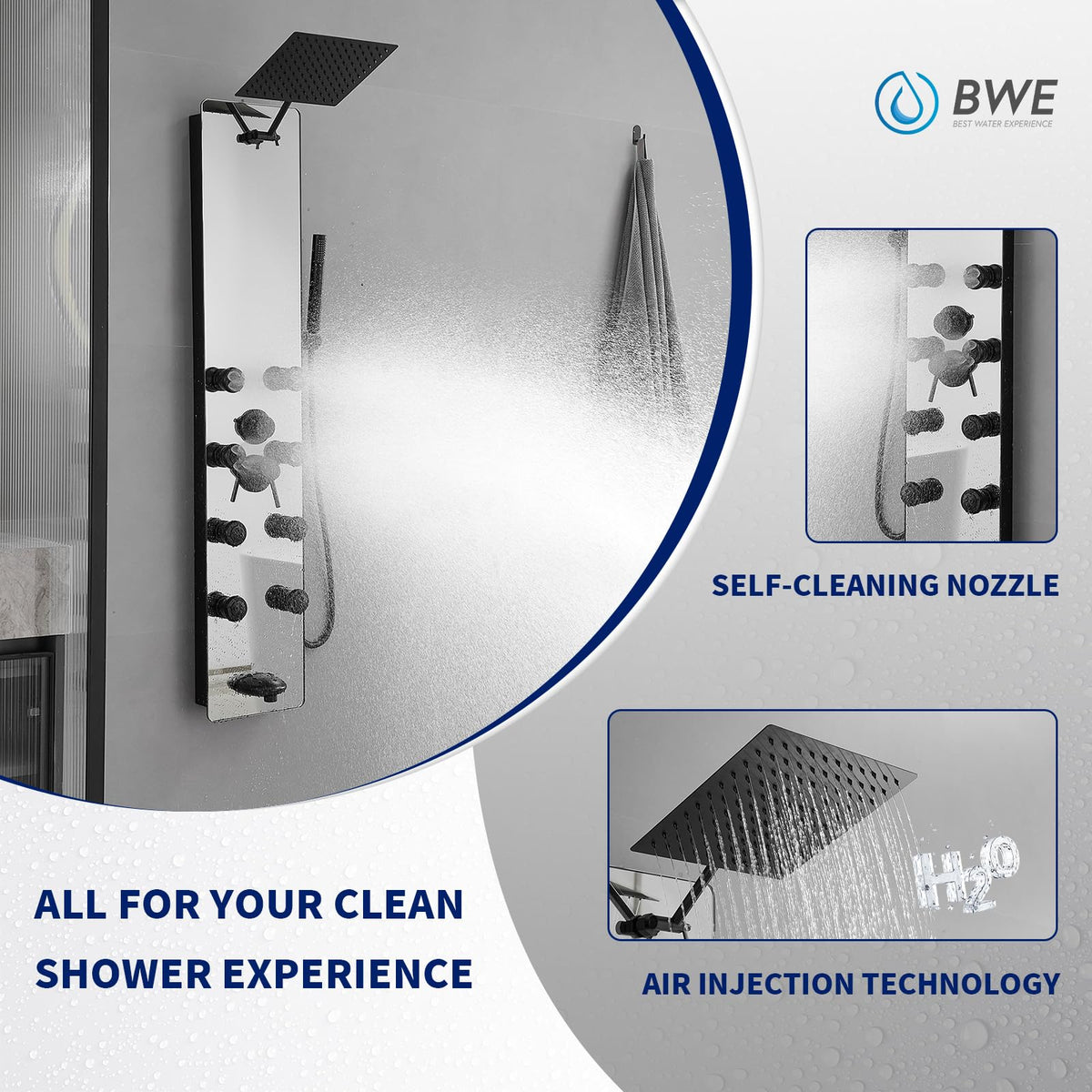 Stainless Steel Shower Panel Tower System Black Split Type