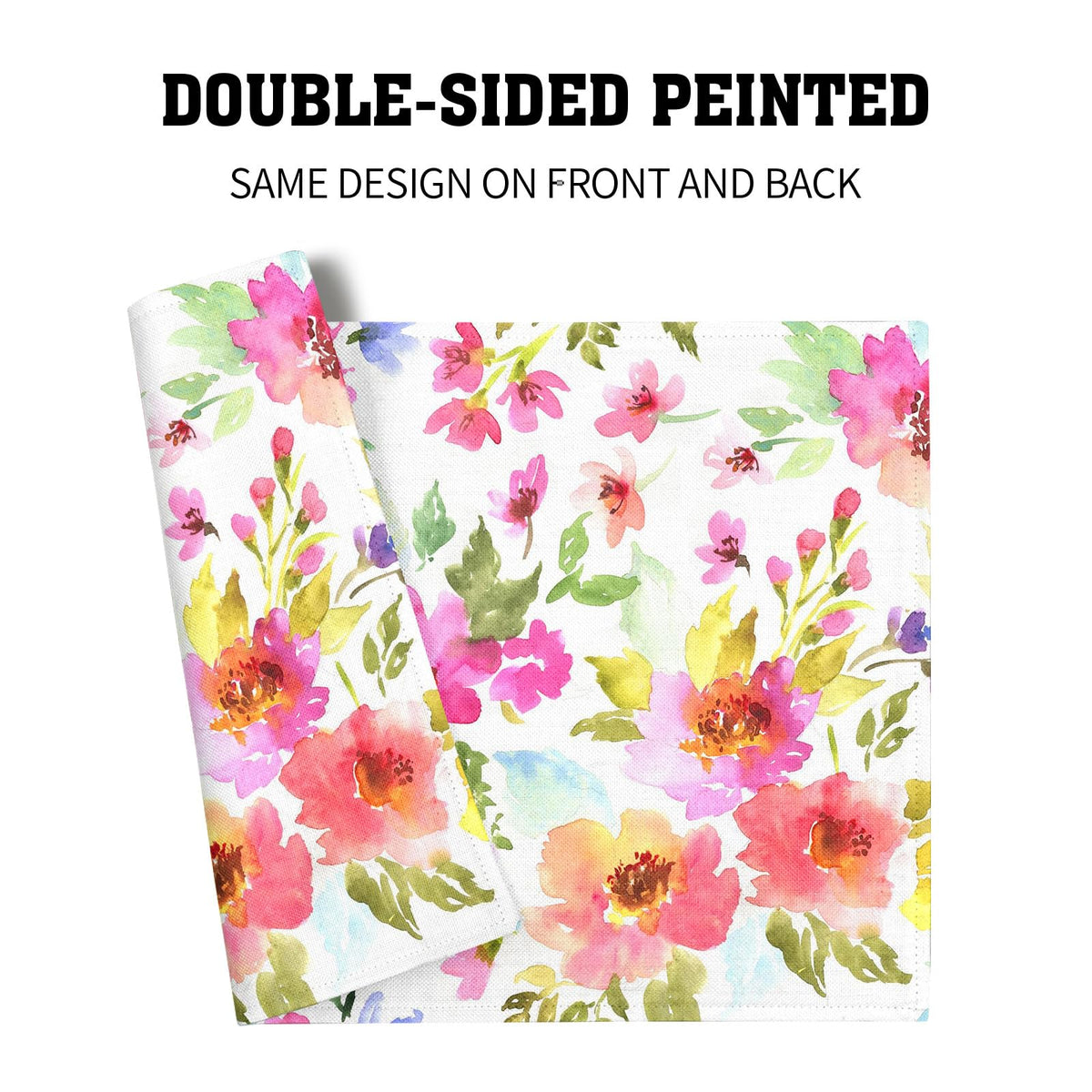 Spring Summer Floral Placemats Set of 6 18x12 Inch Watercolor Flowers Colorful Linen Place Mat Heat-Resistant
