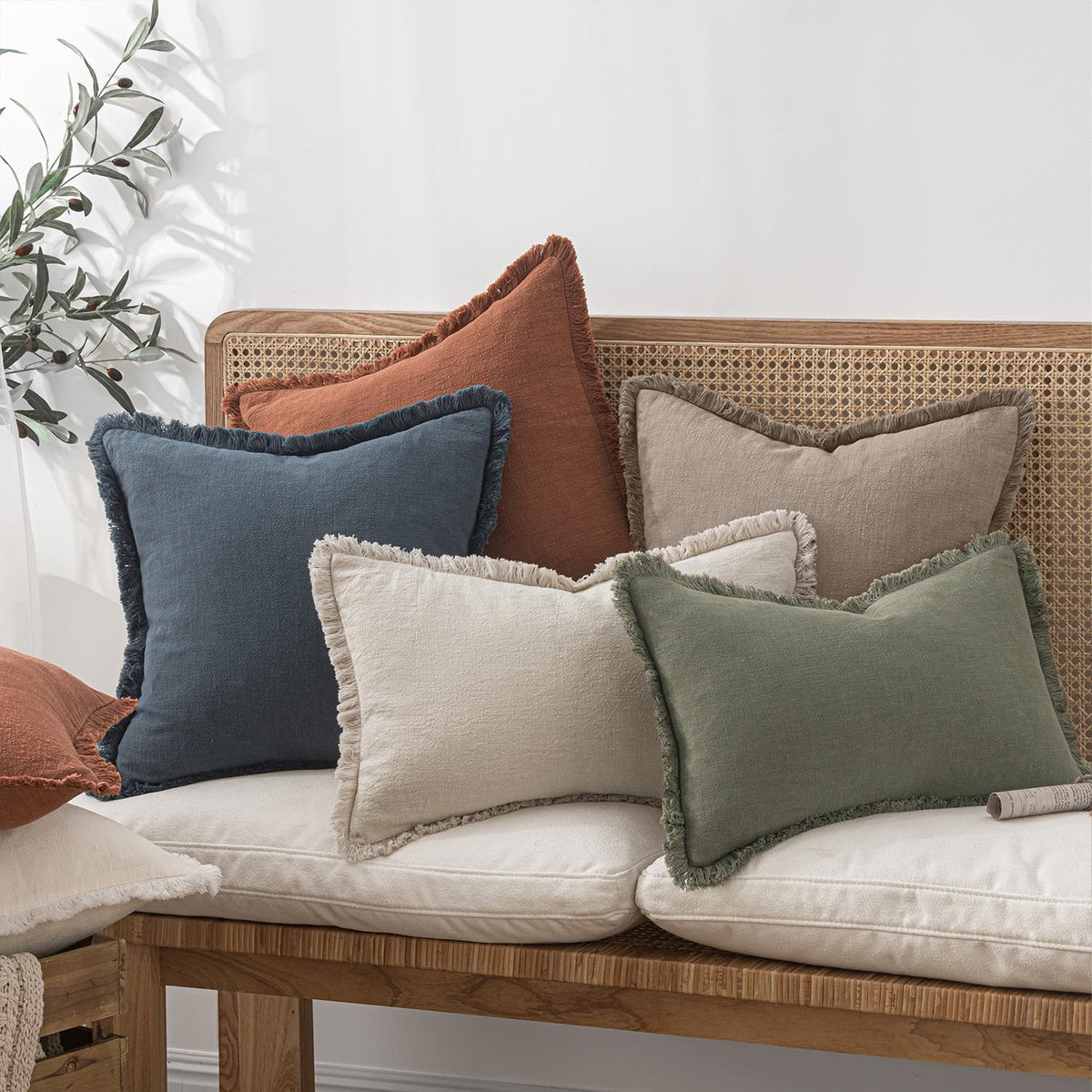 Boho Linen Fringe Decorative Fall Throw Pillow Covers Dune 18x18