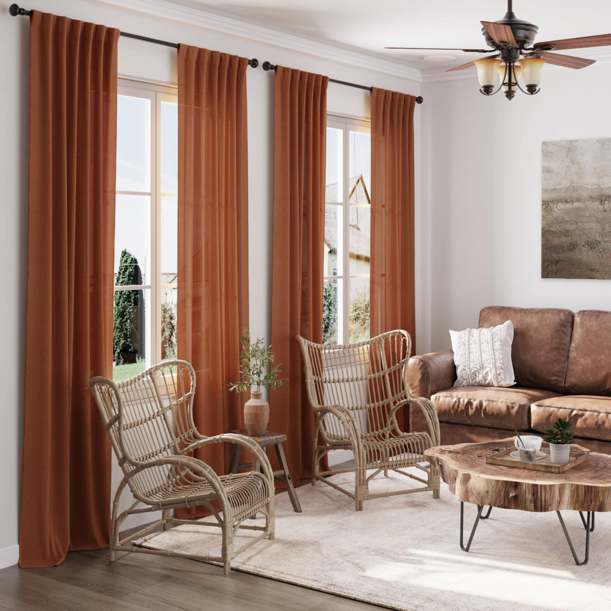 Extra Long Curtains 120 inch Length 2 Panels Back Tab Terracotta Curtains Rustic Farmhouse Boho Fall Decor Brick