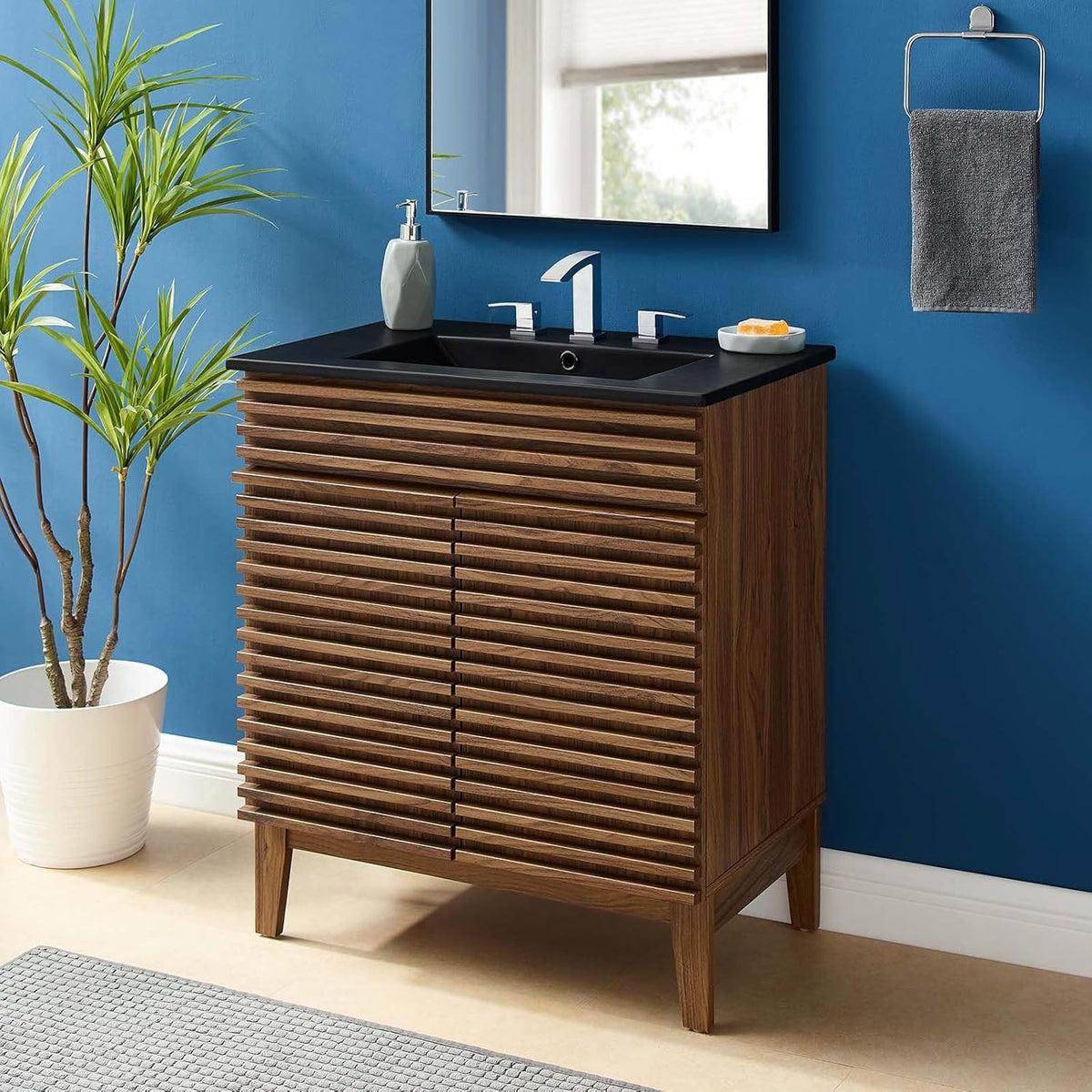 Render 30" Bathroom Vanity with Sink in Walnut Black