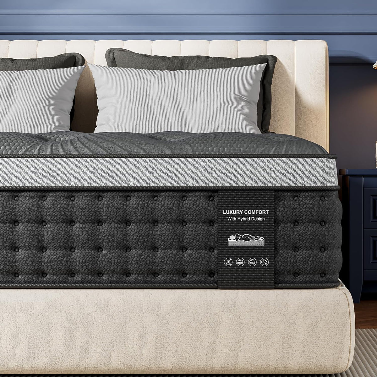 Firm King Size Mattress 14 inch, Cooling Hybrid King Mattress in a Box | Hotel-Collection 5-Zoned Support for Spinal