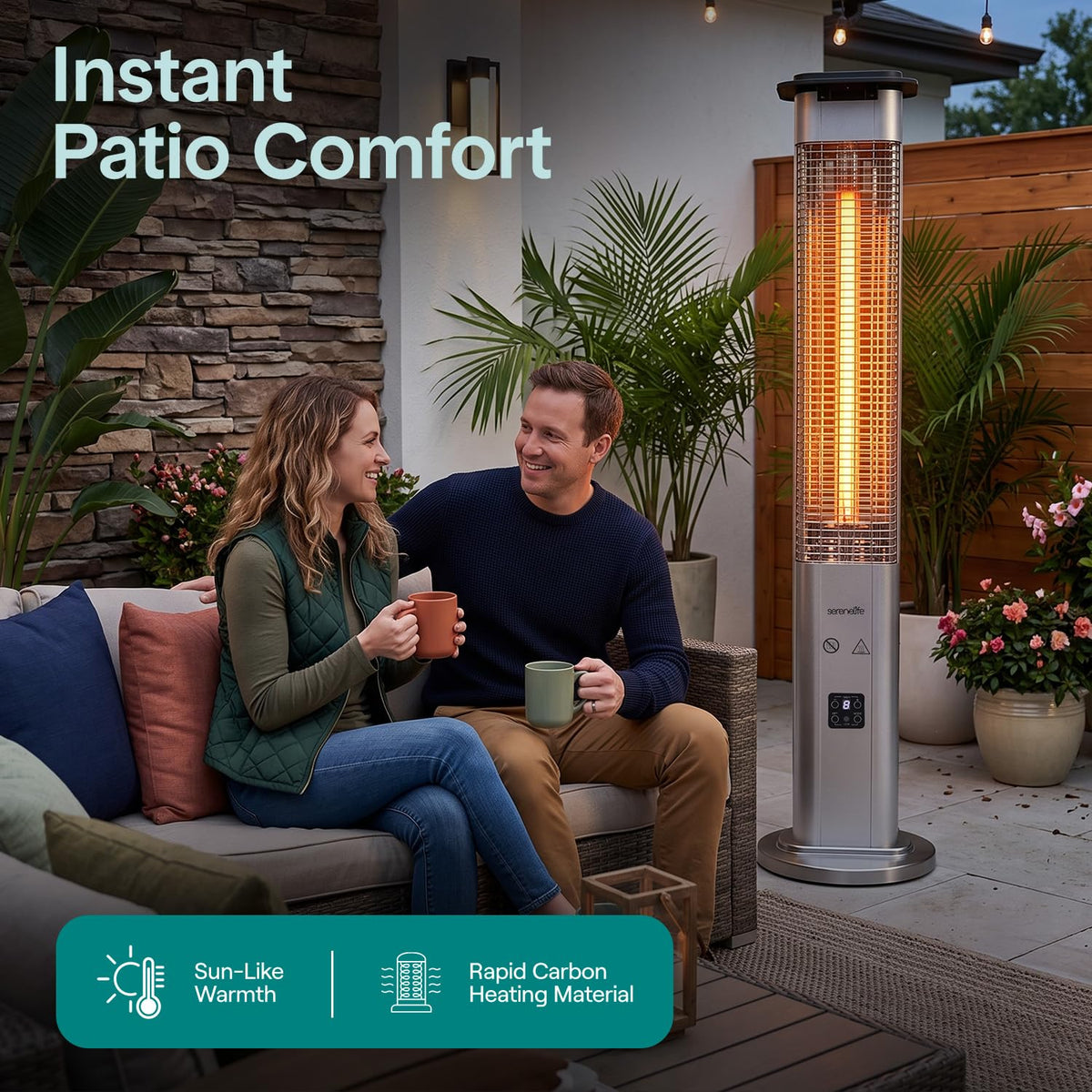 Outdoor Electric Patio Heater - 900W Infrared Heater with Remote, Aluminum Reflector, Waterproof Design, IP65