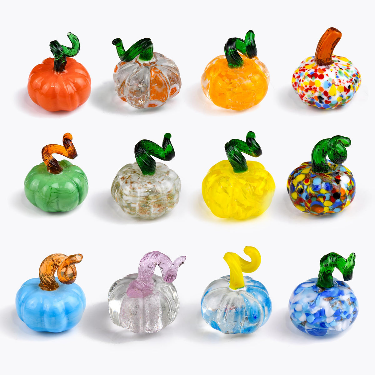 12 Pack Small Hand Blown Glass Pumpkins for Decorating