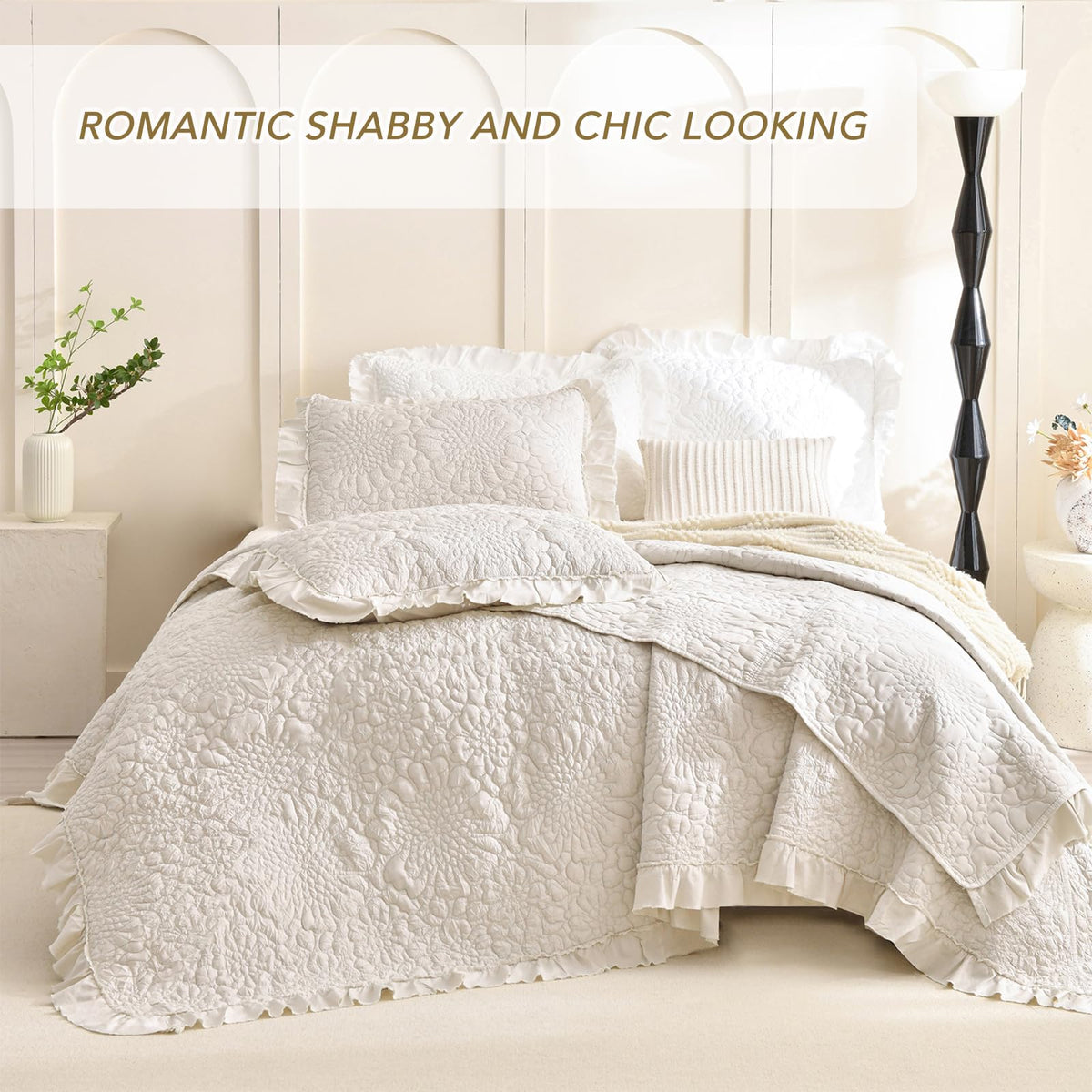 Wheat Quilt Sets, Stone-Washed Lightweight Ruffle Coverlet