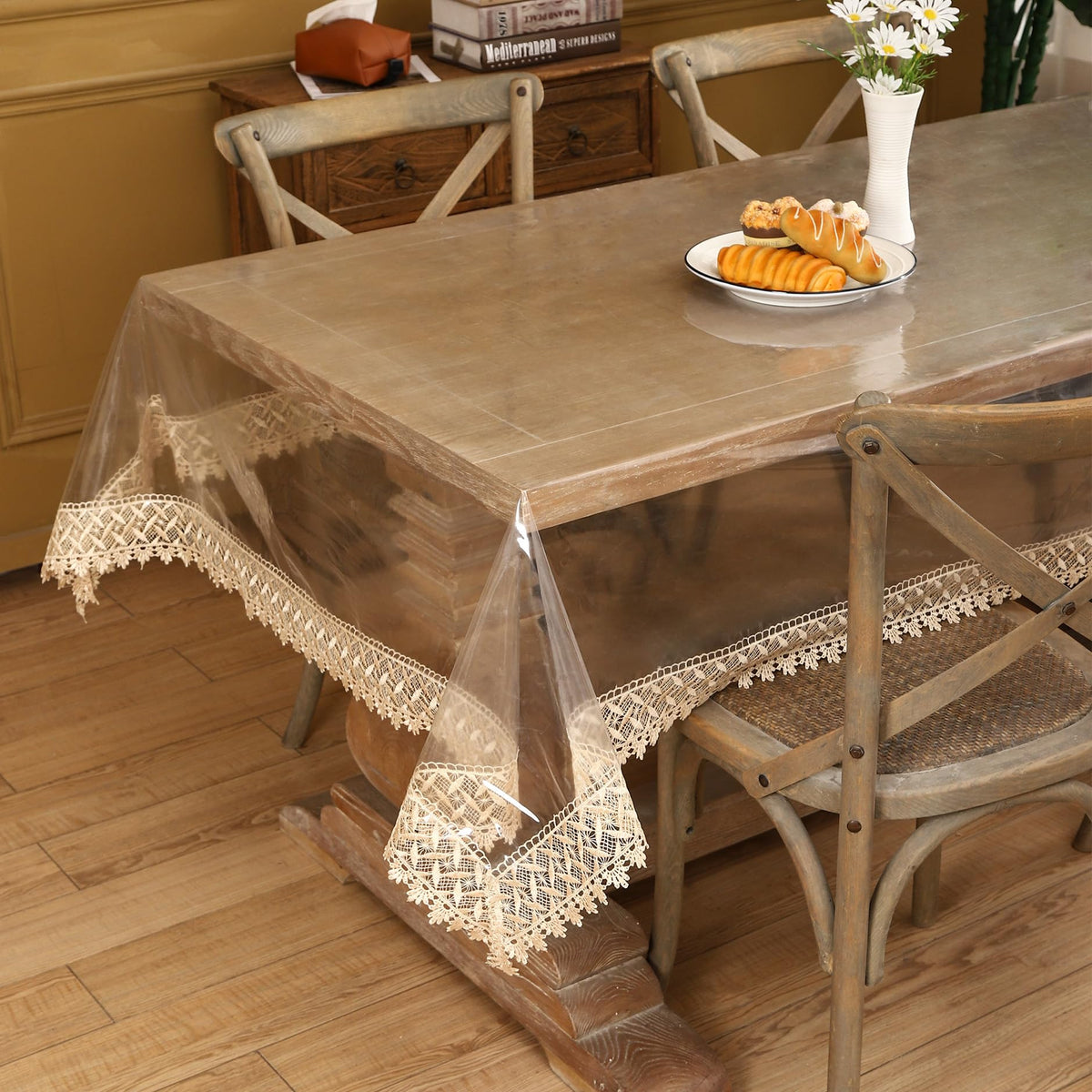 Clear Vinyl Tablecloth Protector Waterproof/Oil-Proof Plastic Square Transparent Sheet Table Cover (54X84 Inch)