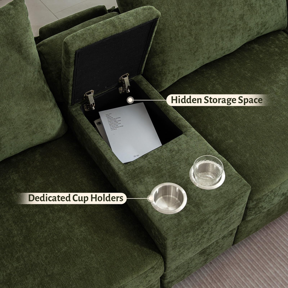 136" U Shaped 8 Seater Modular Sectional Sofa with Cup Holders