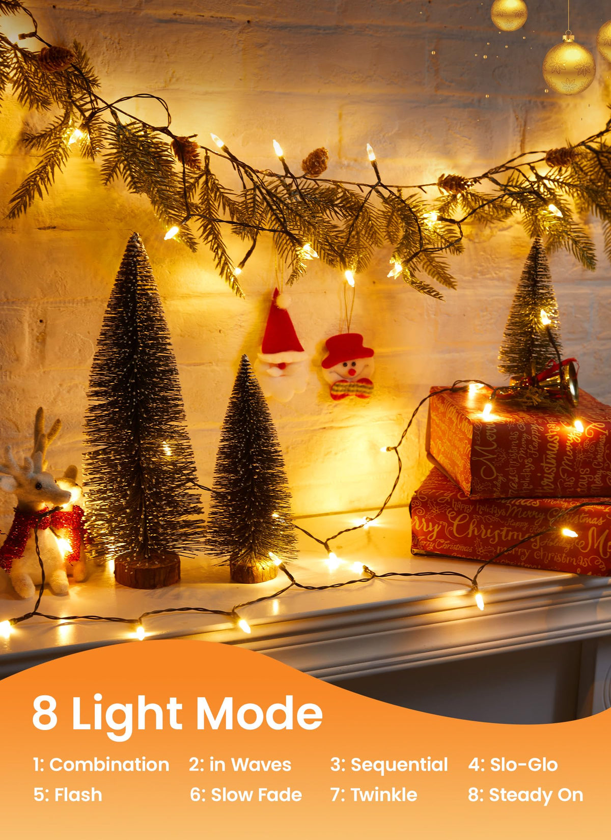 LED Christmas Mini Lights, 2 Pack 39 Feet 100 LED Clear Bulbs String Light with 8 Light Modes, Connectable Fairy