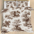 Blue Vintage Duvet Cover - Country Scene Duvet Cover Set 3Pcs - Toile Bedding Set - Brown Comforter Cover