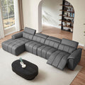 Modern 4-Seat Wall-Hugger L-Shaped Electric Recliner Sofa in Genuine Leather with USB, Headrest & Footrest, or Office