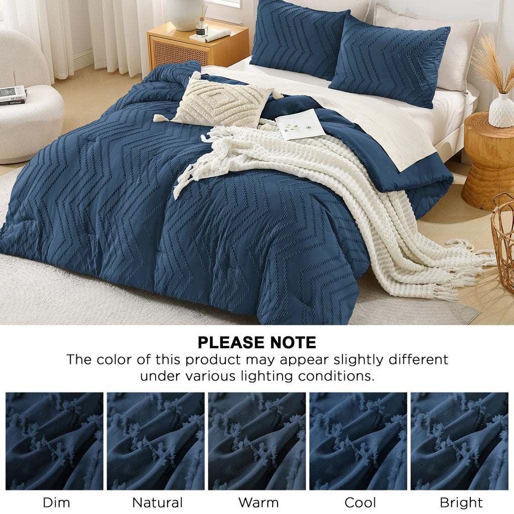 Navy Blue Comforter Set, 3 Pieces Soft Bedding Set