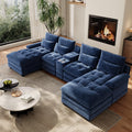 134" U-Shaped Sectional Couches with Storage, Blue