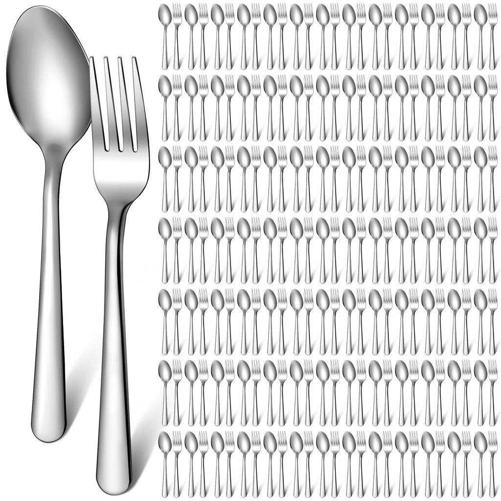 200 Pcs Forks and Spoons Silverware Set Bulk Stainless Steel Flatware Cutlery Set 6.7'' Kitchen Utensils Restaurant