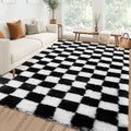 Checkered Area Rug 9x12 Large Rug Thick Super Soft Shaggy Rugs Fluffy Carpet Fluffy Fuzzy Shag Washable Rugs Nursery