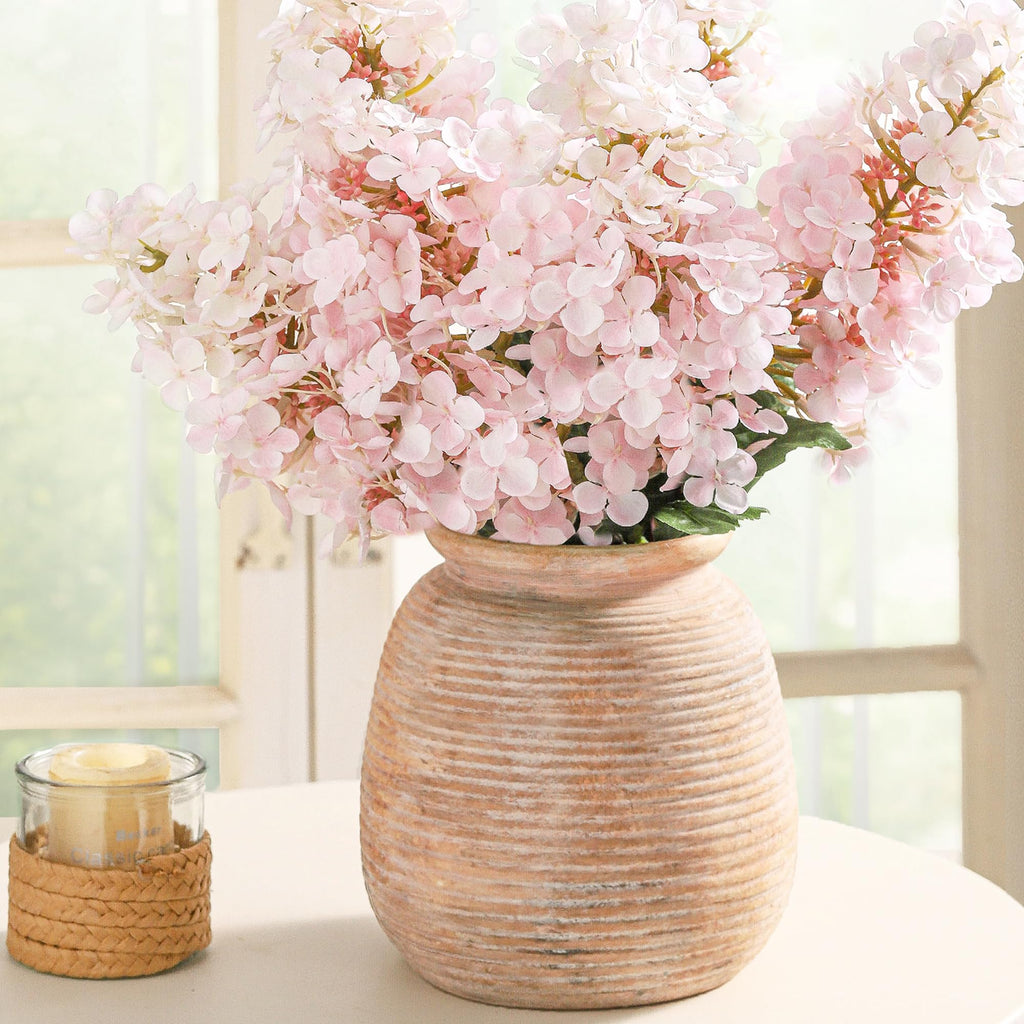 Ceramic Flowers Rustic Vase, Neutral Pottery Farmhouse Vases Home Decor, 7.48" Terracotta Pampas Decorative Vase for