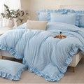 Gingham Ruffle Comforter Sets 5 Pieces Farmhouse Vintage Grid Comforter Bedding Soft Breathable Checkered