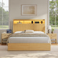 Queen Bed Frame with Headboard and Storage Drawers, Queen Size Platform Bed Frame with LED Lights and Charging
