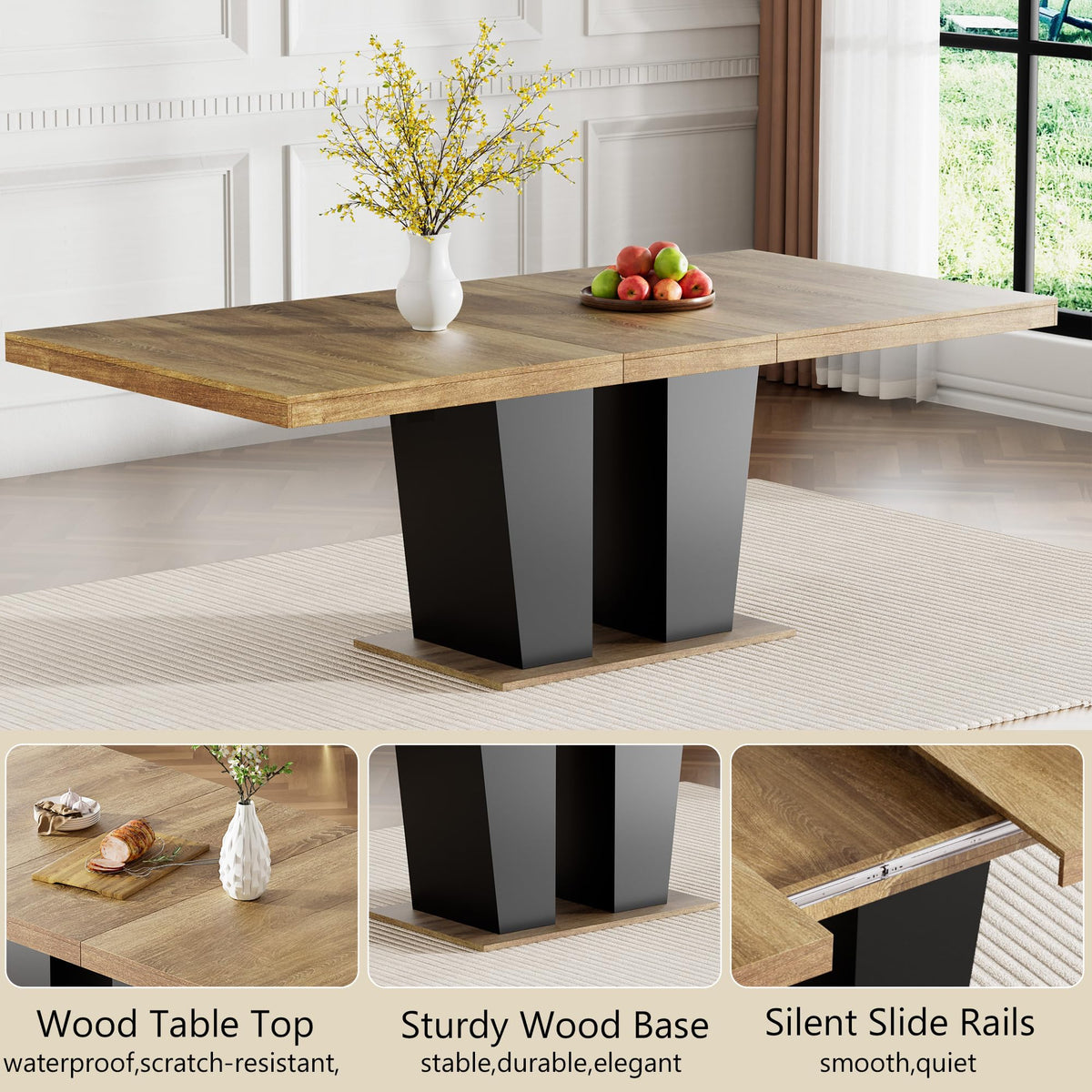 Wood Expandable Dining Table Set for 8 for Family Gathering