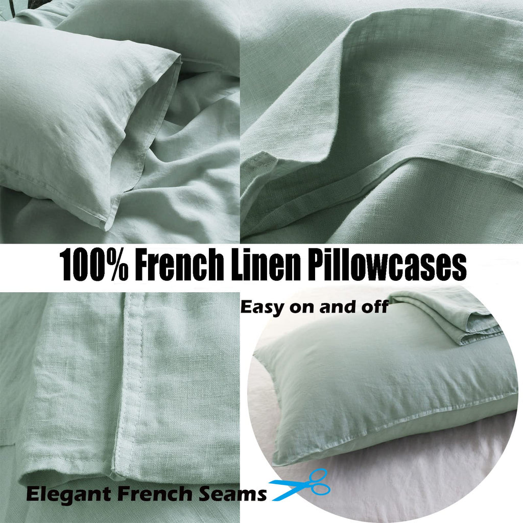 100% Organic Linen Sheets Set, Washed French Flax Bed Sheets 3 Pieces, Natural Linen Bedding Breathable