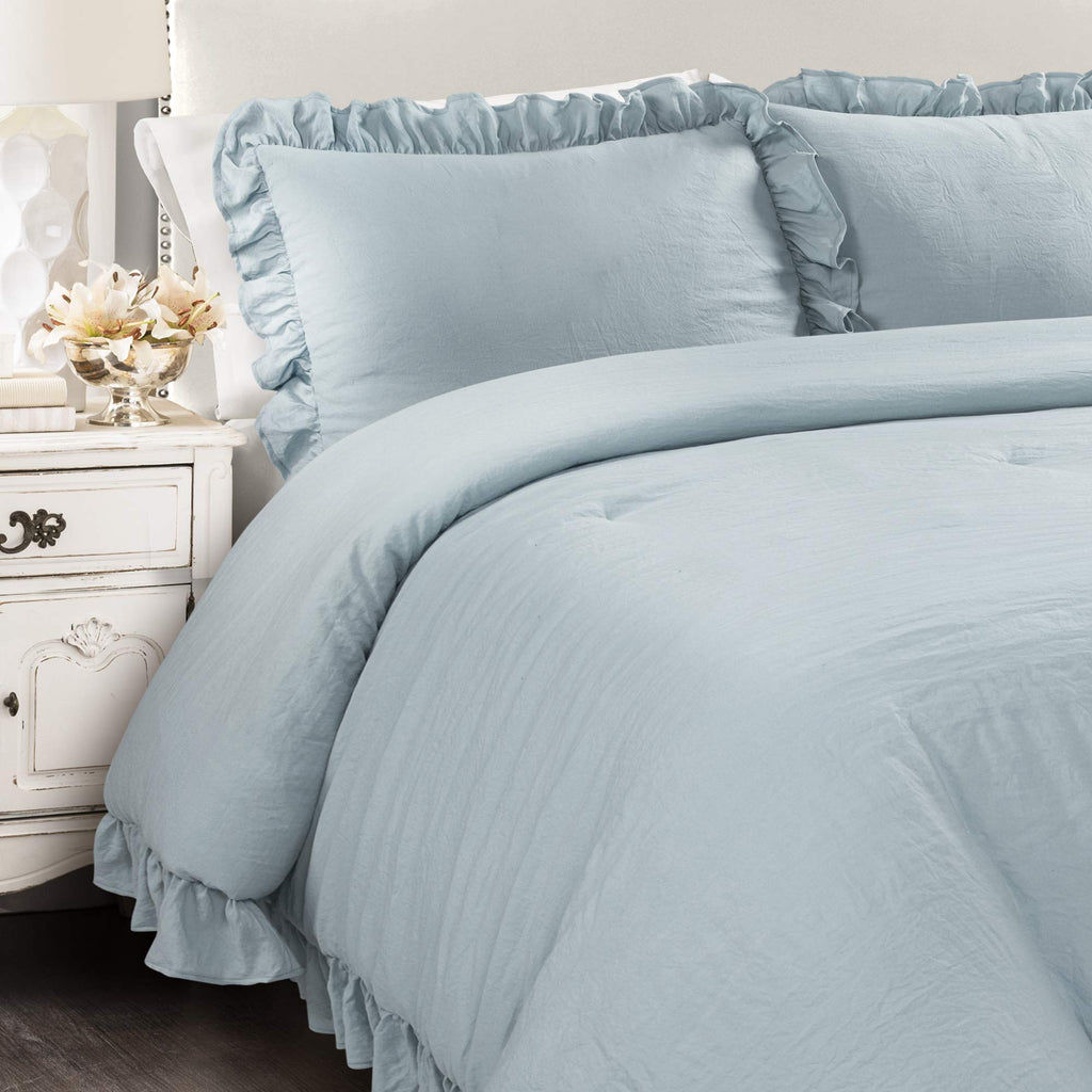 Reyna Ruffle Comforter Set, Lake Blue, 3 Piece Cozy Bedding Set