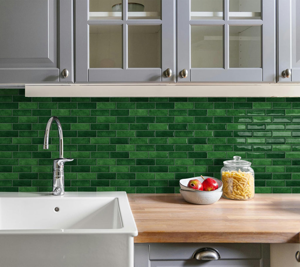 Green Peel and Stick Backsplash 3D Self Adhesive Wall Tile 10 Sheet