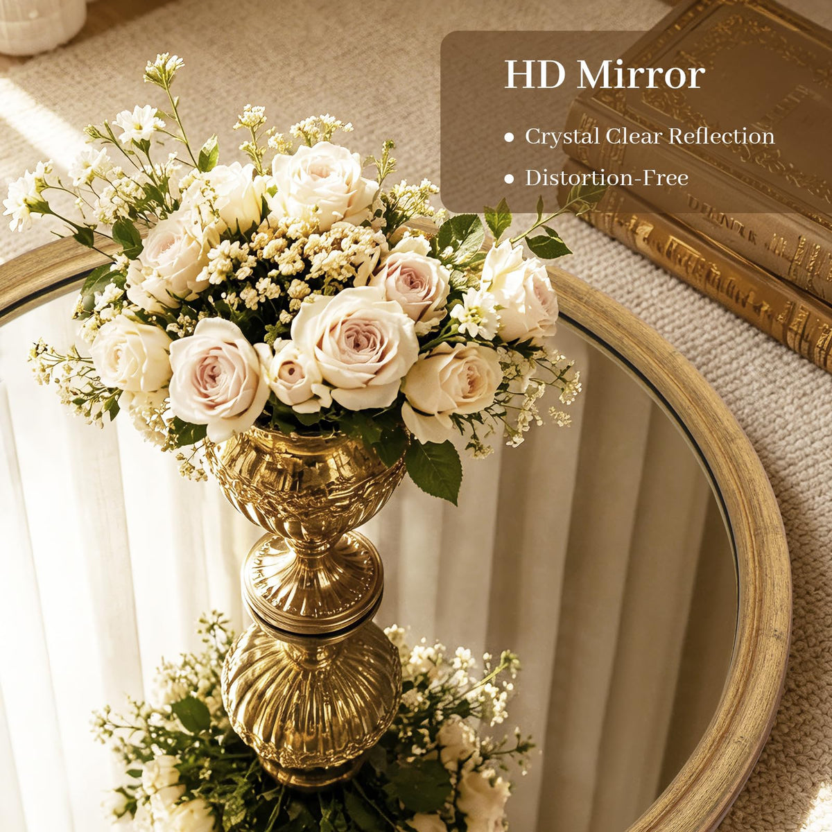 28 Inch Gold Round Wall Mirror, Circle Mirror with Bamboo Texture, Decorative Vanity Mirror