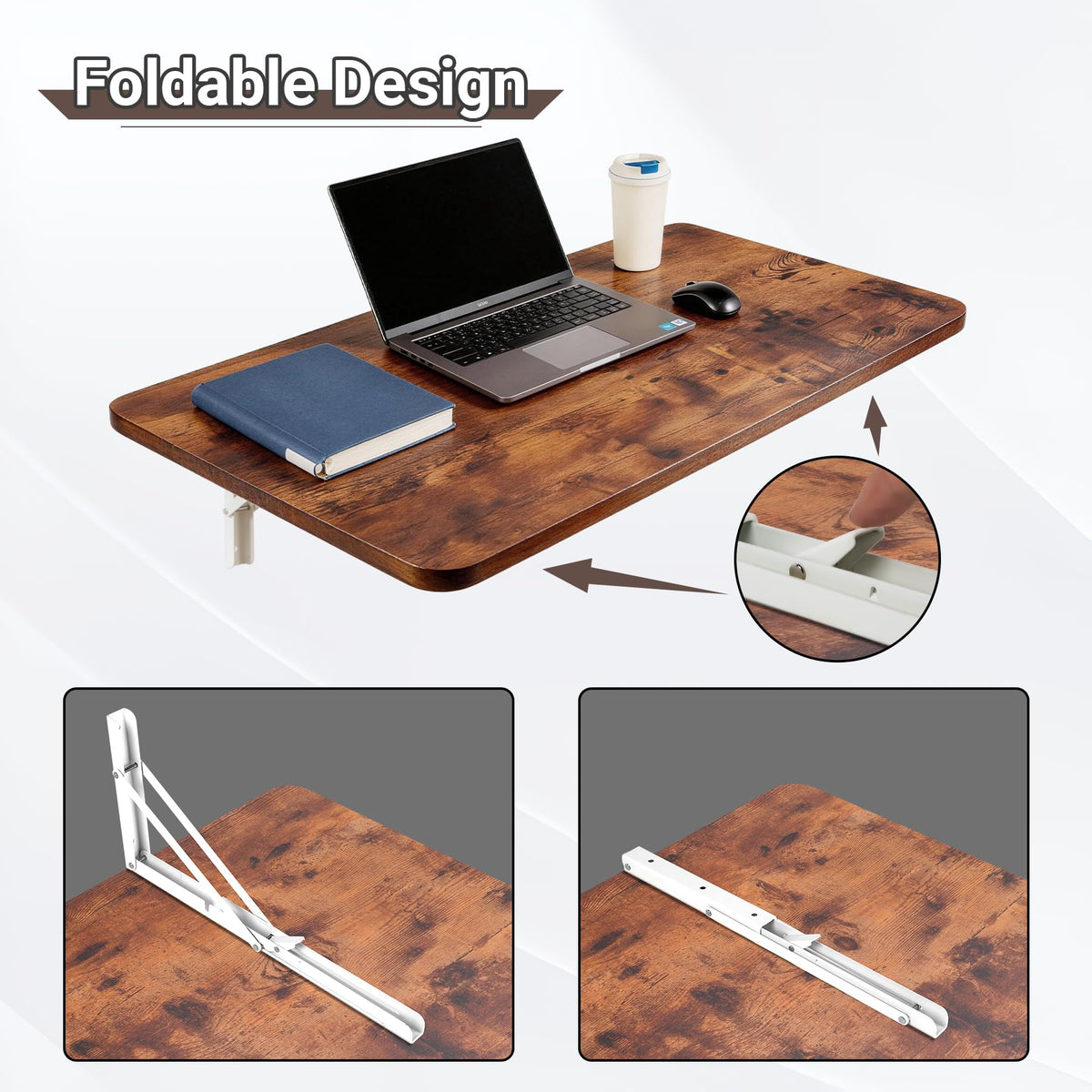 Wall Mounted Folding Table 39.4"L x 19.7"W, Brown