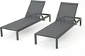 Outdoor Aluminum Chaise Lounges with Mesh Seat, 2-Pcs Set, Grey / Dark Grey