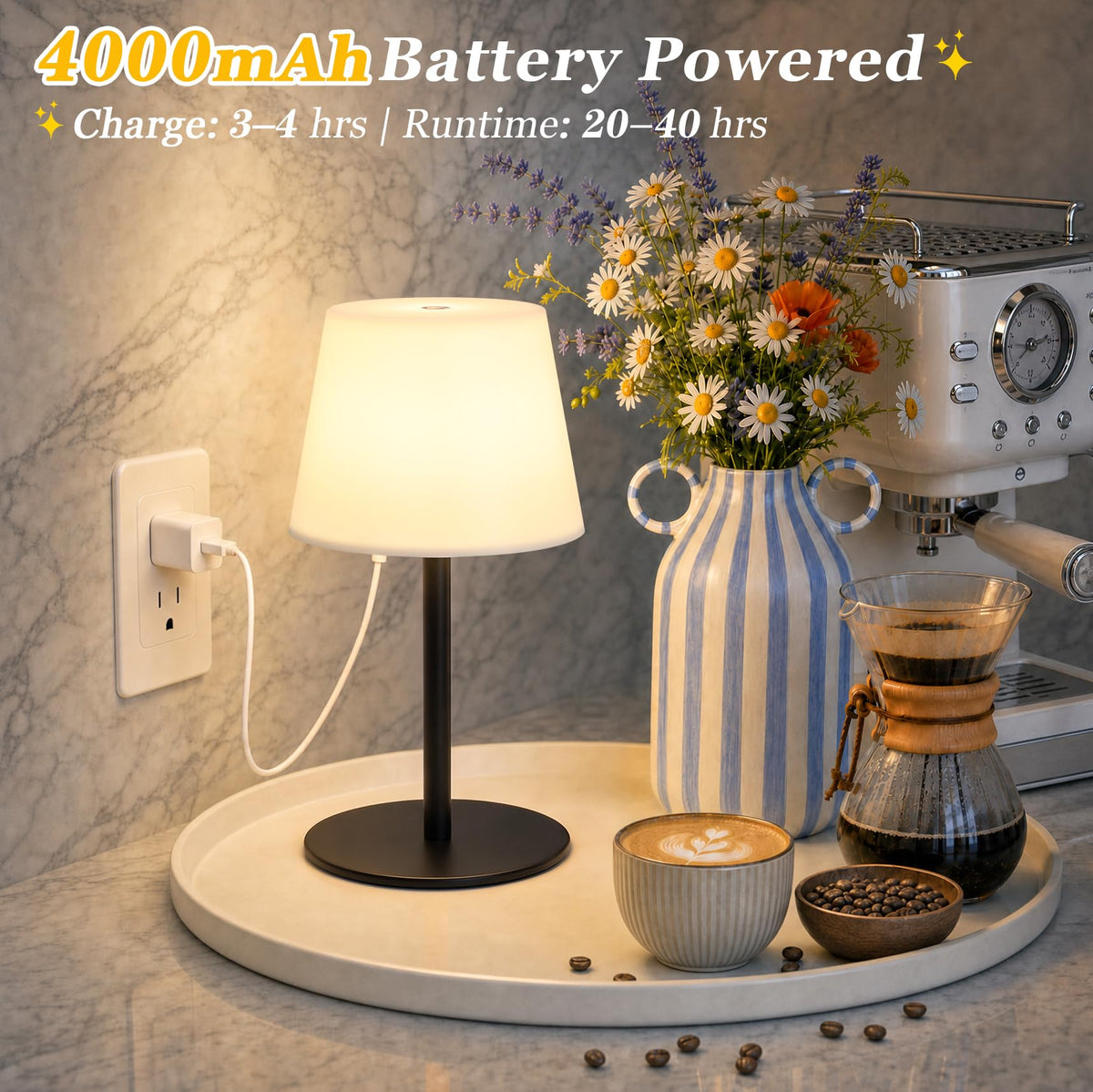 Shower Lamp Rechargeable Waterproof Lamp, Cordless Table Lamp