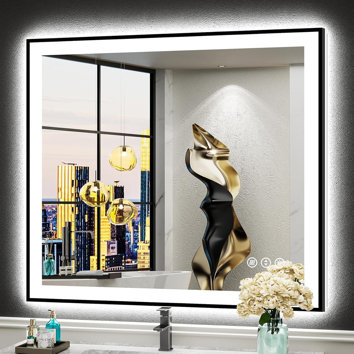 32x36 Black LED Bathroom Mirror, Backlit & Front Lit Lighted Mirror