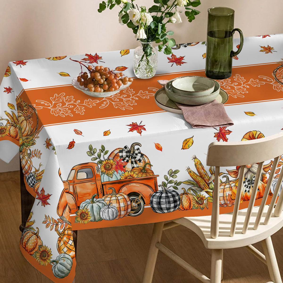 Fall Tablecloth 60x84 Inch Rectangle - Fall Decor Fade Resistant