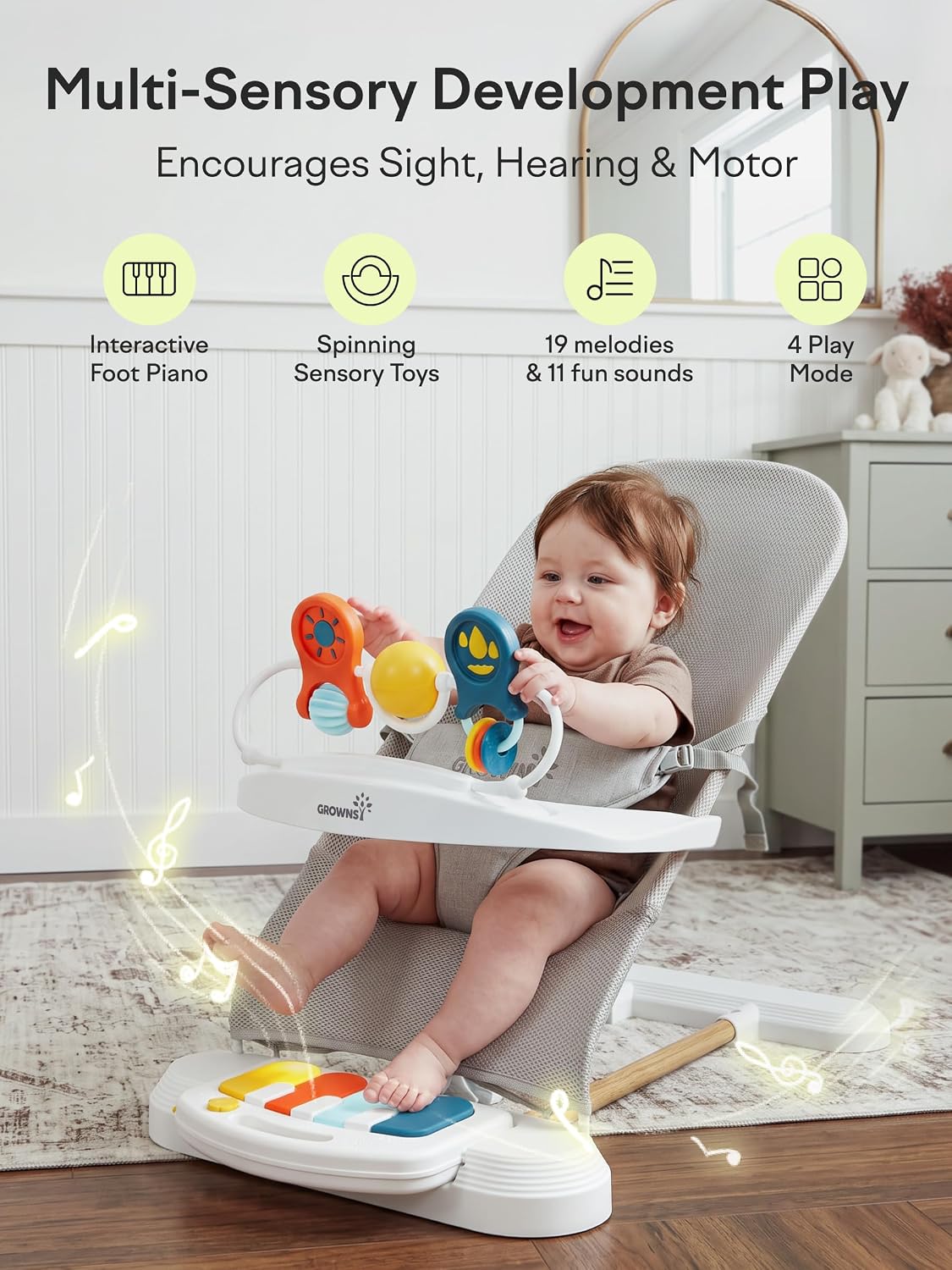 Baby Bouncer with 3 Recline Positions, Bouncer Seat for 0-6 Months