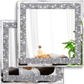 2 Piece Wall Mirrors, Crush Diamond Mirrors Decor, Silver Decorative Bedroom, Bathroom. (12"x12")