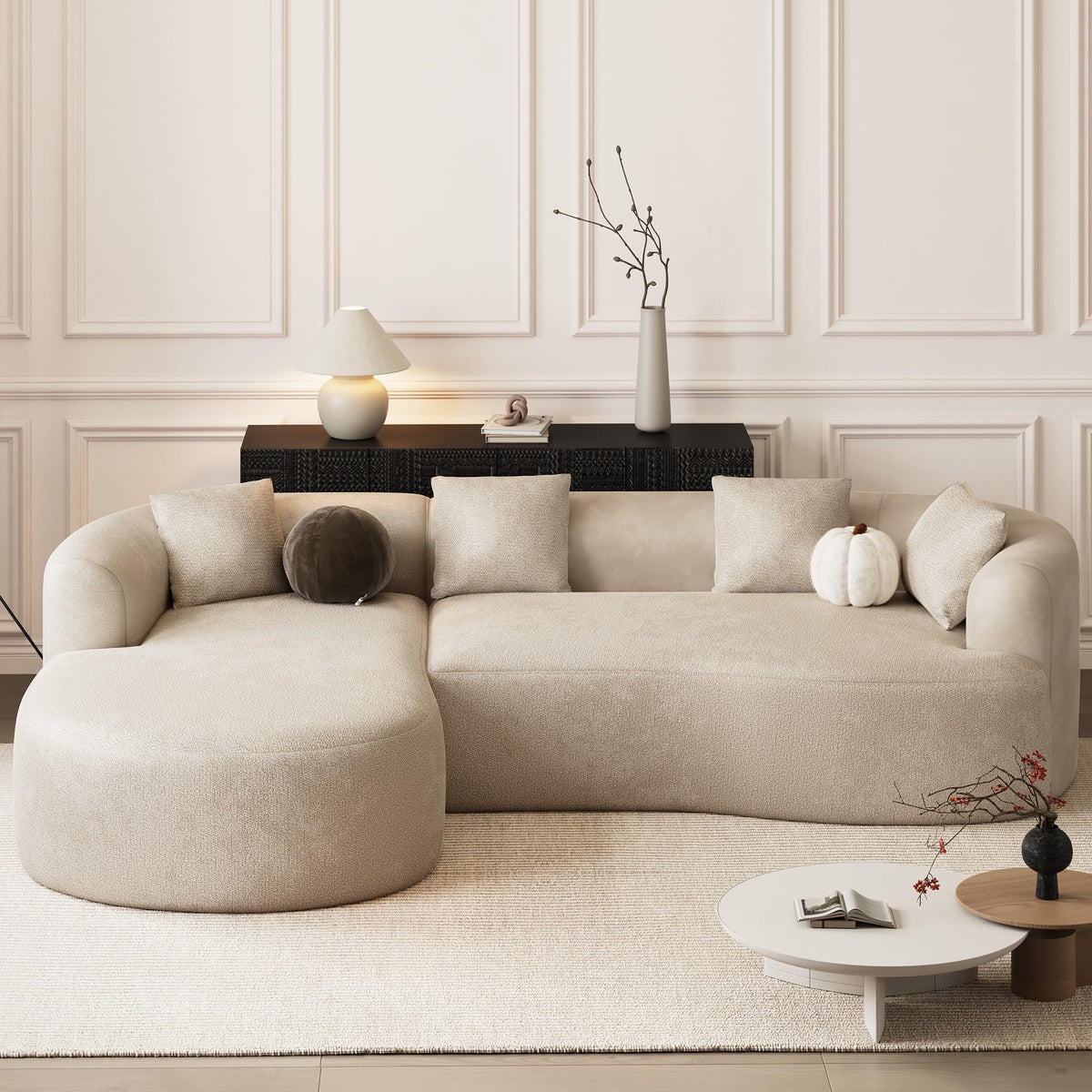 111" Oversized Boneless L-Shaped Sectional Sofa, Light Brown