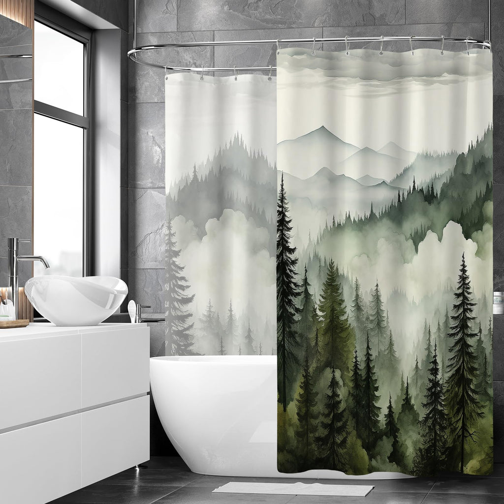 Extra Wide Forest Shower Curtain 108x72 for Claw Foot Tub, Dark Green