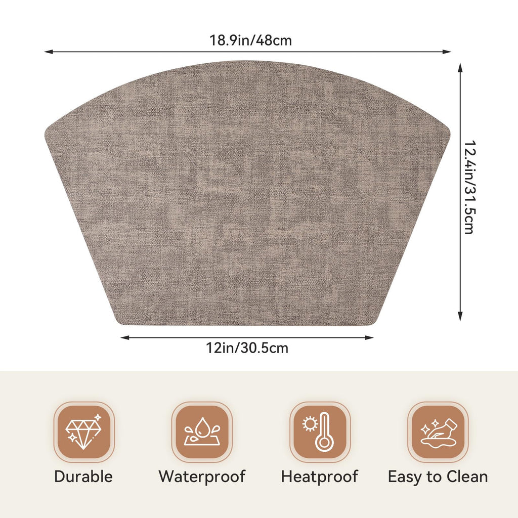 Round Table Placemats Set of 4, Faux Leather Wedge Place Mats, Camel