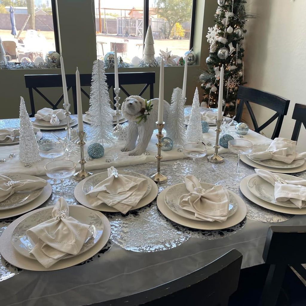 Disposable Silver Placemats Set of 100 Silver Doilies Charger Round Metallic Glitter Foil Pressed Dining Table