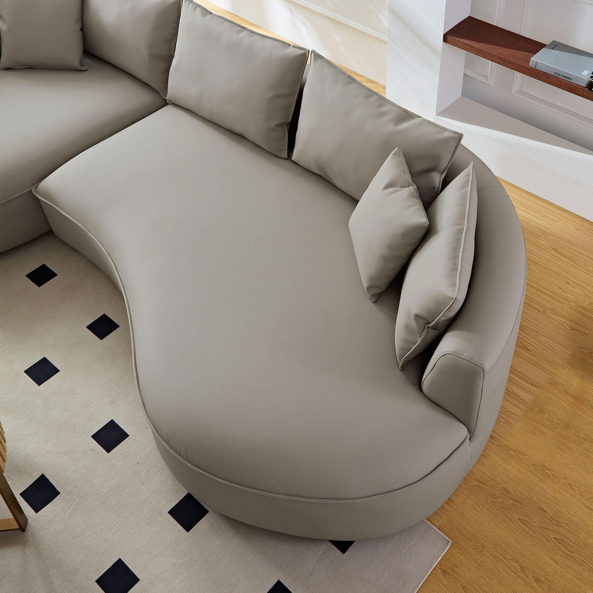 129" Curved Oversized Modular Bonded Leather Sectional Sofa with Left Chaise, 4 Pillows, 3 Back Cushion, Modern Style