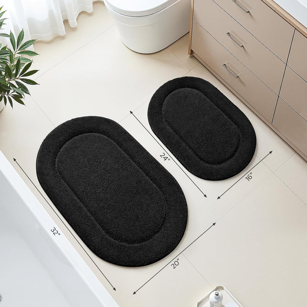 Black Bathroom Rugs Sets, 2 Piece Small Bathroom Rugs, Soft, Absorbent Microfiber Mats, Machine Washable Bath Mats