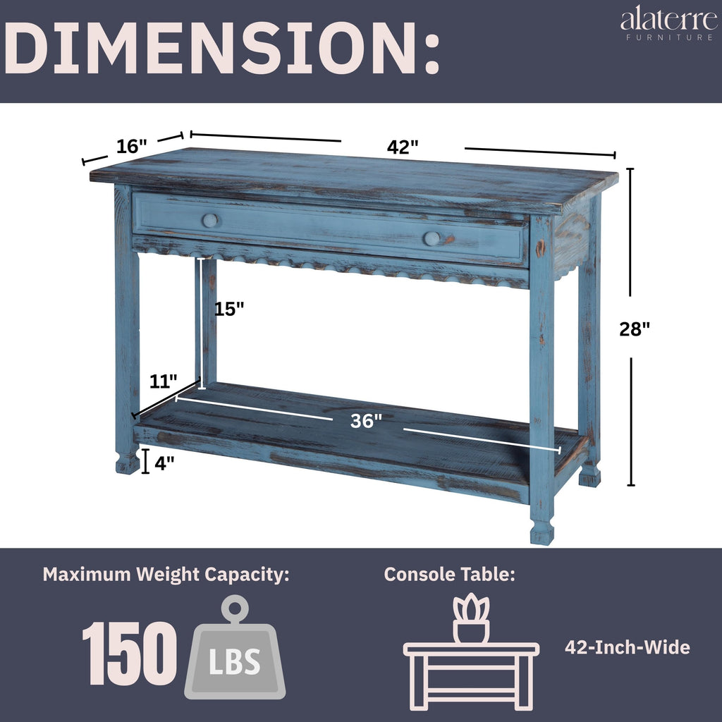 Country Cottage Console Table, Blue Antique, 42 Inch
