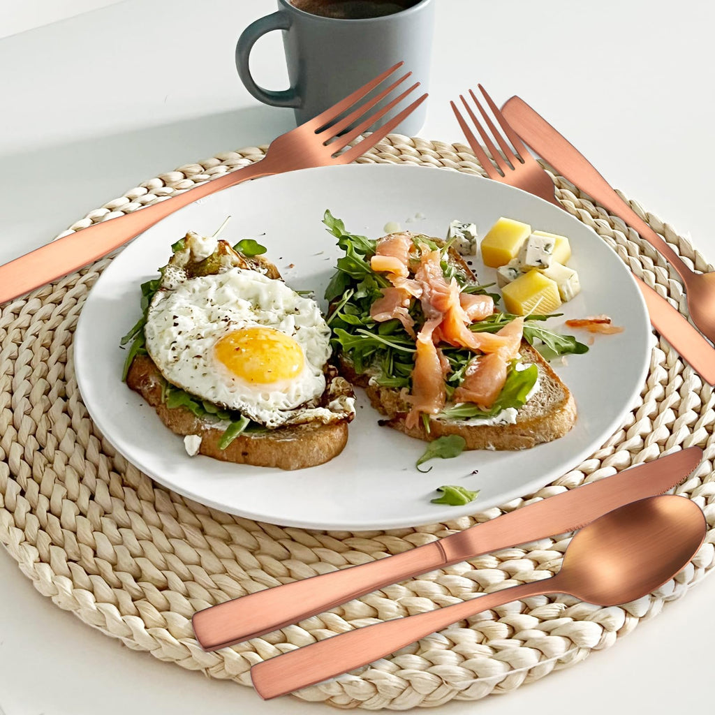 Rose Gold Silverware Matte Stainless Steel Flatware Utensils Set Service for 6 Modern Cutlery Eating Utensils include